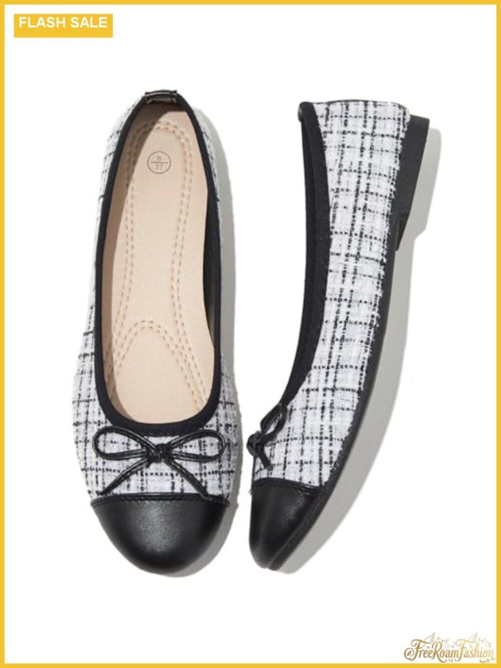 Women's Ballet Flats Textured Tweed Bow Knot Slip On Shoes